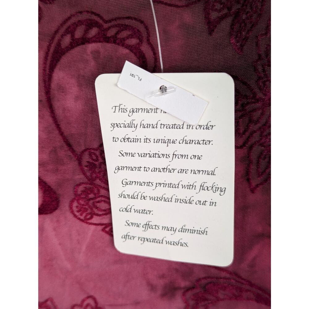 Roz and Ali NWT Flocked top size L Wine overdyed Bust 39 Waist 34" C back 24" - Picture 3 of 10